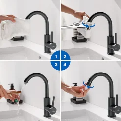 Auralum Max Robinet Salle de Bain Mitigeur lavabo, Noir , Robinet lavabo en Laiton , Froide/Chaude