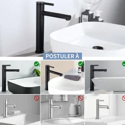 Homelody Robinet Salle de Bain Noir Mitigeur pour Vasque Haut Bec Pivotant Robinetterie de Lavabo en Acier Inox Design Moderne* Robinet Lavabo Et Vasque