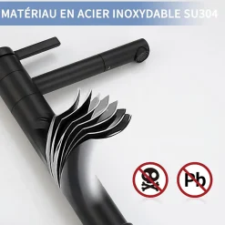 Homelody Robinet Salle de Bain Noir Mitigeur pour Vasque Haut Bec Pivotant Robinetterie de Lavabo en Acier Inox Design Moderne* Robinet Lavabo Et Vasque