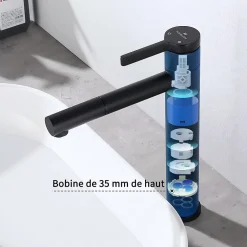Homelody Robinet Salle de Bain Noir Mitigeur pour Vasque Haut Bec Pivotant Robinetterie de Lavabo en Acier Inox Design Moderne* Robinet Lavabo Et Vasque