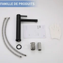 Homelody Robinet Salle de Bain Noir Mitigeur pour Vasque Haut Bec Pivotant Robinetterie de Lavabo en Acier Inox Design Moderne* Robinet Lavabo Et Vasque