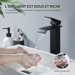 Homelody Robinet Salle de Bain Noir Cascade Grand Mitigeur Lavabo en Laiton Robinetterie Lave-mains pour Vaque Salle de Bain Design Moderne