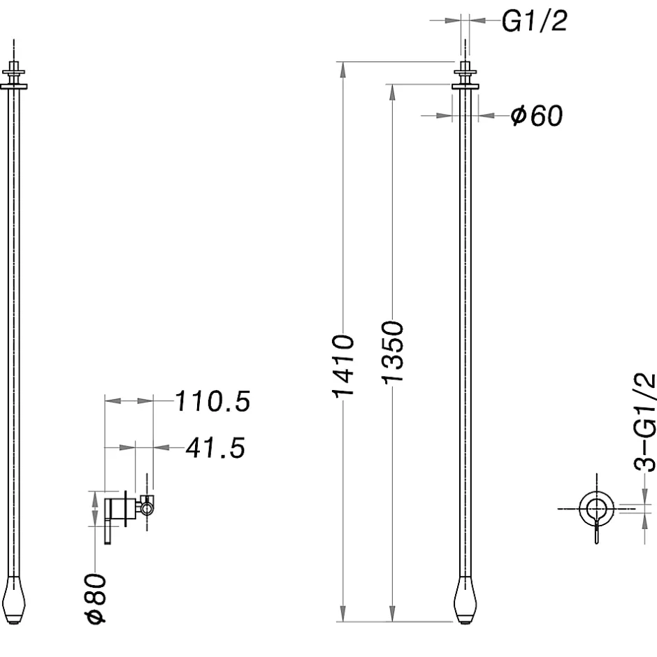 Bernstein Robinetterie pour installation au plafond DROP 135 - longueur 135cm - finition Chrome
