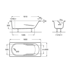 Roca Baignoire rectangulaire Neo Genova avec dossier, accoudoirs, poignées sculptées - Blanc 180x80cm* Baignoire Droite