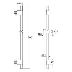 Roca Barre de douche Sensum 700mm avec support douchette, Chromé* Pommeau De Douche, Flexible Et Barre De Douche