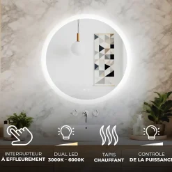 Artforma Rond Miroir Salle de Bain 80cm, Miroir led avec Tactile, Systeme Couleur DUAL LED et Fonction Anti-buée