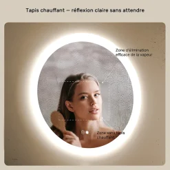 Artforma Rond Miroir Salle de Bain 80cm, Miroir led avec Tactile, Systeme Couleur DUAL LED et Fonction Anti-buée