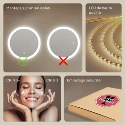 Artforma Rond Miroir Salle de Bain 80cm, Miroir led avec Tactile, Systeme Couleur DUAL LED et Fonction Anti-buée
