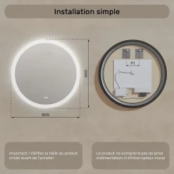 Artforma Rond Miroir Salle de Bain 80cm, Miroir led avec Tactile, Systeme Couleur DUAL LED et Fonction Anti-buée