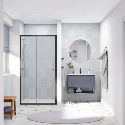 Swiss Aqua Technologies SAT PROJECT Porte de douche 100x185cm coulissante avec profilé noir mat (SATPROMUD100CT)