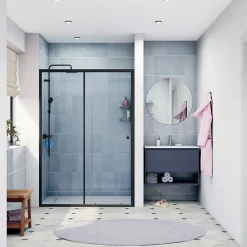 Swiss Aqua Technologies SAT PROJECT Porte de douche 140x185cm coulissante avec profilé noir mat (SATPROMUD140CT)