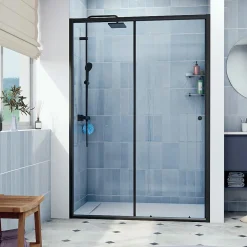Swiss Aqua Technologies SAT PROJECT Porte de douche 140x185cm coulissante avec profilé noir mat (SATPROMUD140CT)