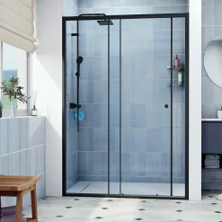 Swiss Aqua Technologies SAT PROJECT Porte de douche 140x185cm coulissante avec profilé noir mat (SATPROMUD140CT)