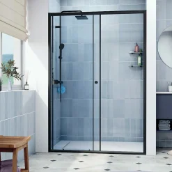 Swiss Aqua Technologies SAT PROJECT Porte de douche 140x185cm coulissante avec profilé noir mat (SATPROMUD140CT)