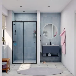 Swiss Aqua Technologies SAT PROJECT Porte de douche 120x185cm coulissante avec profilé noir mat (SATPROMUD120CT)* Porte De Douche