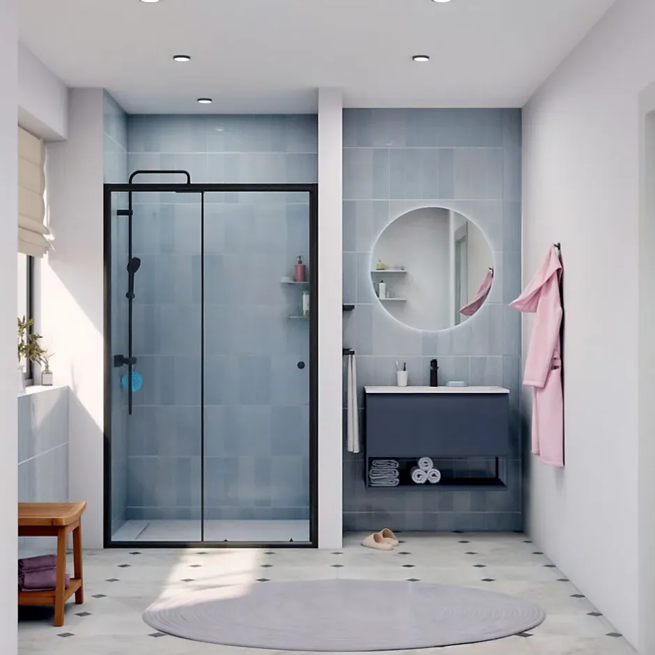 Swiss Aqua Technologies SAT PROJECT Porte de douche 120x185cm coulissante avec profilé noir mat (SATPROMUD120CT)* Porte De Douche