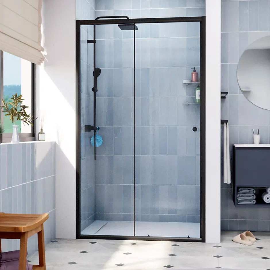 Swiss Aqua Technologies SAT PROJECT Porte de douche 120x185cm coulissante avec profilé noir mat (SATPROMUD120CT)* Porte De Douche