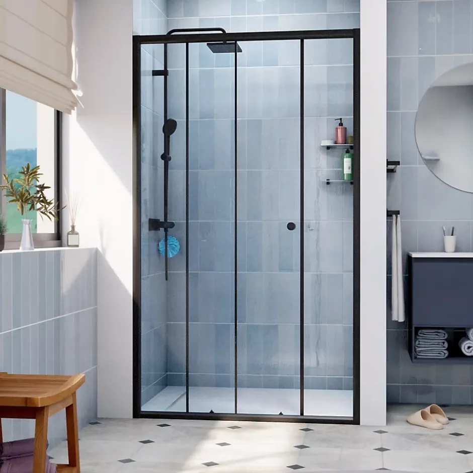 Swiss Aqua Technologies SAT PROJECT Porte de douche 120x185cm coulissante avec profilé noir mat (SATPROMUD120CT)* Porte De Douche