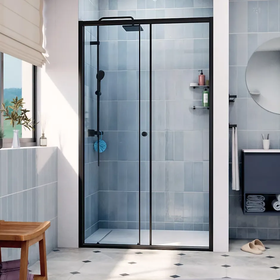 Swiss Aqua Technologies SAT PROJECT Porte de douche 120x185cm coulissante avec profilé noir mat (SATPROMUD120CT)* Porte De Douche