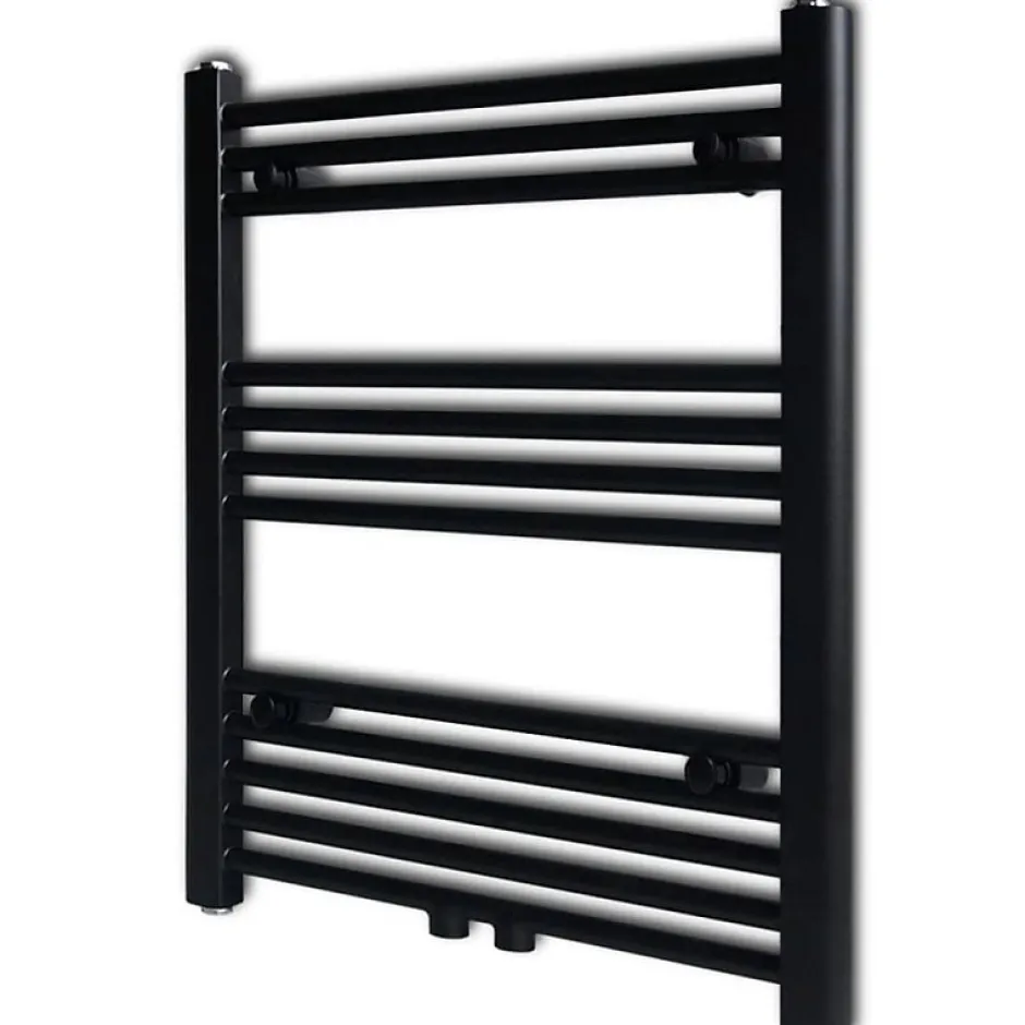 Vidaxl Sèche serviettes eau chaude à rails droits noir 600x764 mm* Sèche-Serviettes Eau Chaude