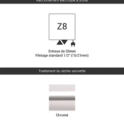 Matisere Sèche-serviette chromé mixte - Raccordement au centre et à droite - Zigzag/Z8 - 285 Watt - ZIG1070/500Z8CRO