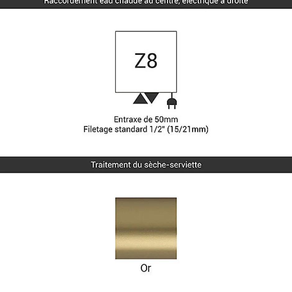 Matisere Sèche-serviette doré - (HxL) 1140x400 mm - 400 Watts - 479 Watt - ALE1140-400Z8BRA