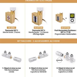 Matisere Sèche-serviette doré - (HxL) 1140x400 mm - 400 Watts - 479 Watt - ALE1140-400Z8BRA