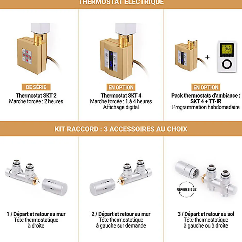 Matisere Sèche-serviette doré - (HxL) 1140x400 mm - 400 Watts - 479 Watt - ALE1140-400Z8BRA