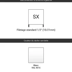 Matisere Sèche-serviette eau chaude blanc de 1140mm de haut et 536mm de large. - 525 Watt - LEN1140/536PSXB* Sèche-Serviettes Eau Chaude