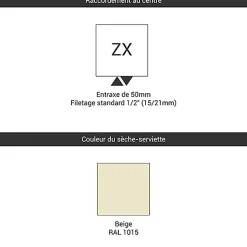 Matisere Sèche-serviette eau chaude beige de 1070mm de haut et 500mm de large - 418 Watt - ZIG1070/500ZX1015