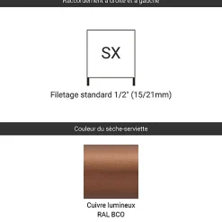 Matisere Sèche-serviette eau chaude cuivré de 710mm de haut et 230mm de large - 186 Watt - MIK710/230SXBCO
