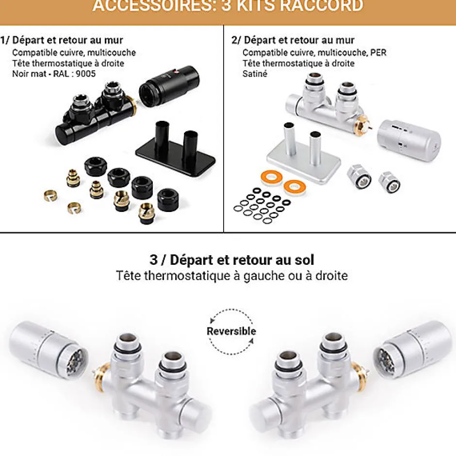 Matisere Sèche-serviette eau chaude noir de 510mm de haut et 400mm de large - 163 Watt - VIP510/400ZXN* Sèche-Serviettes Eau Chaude