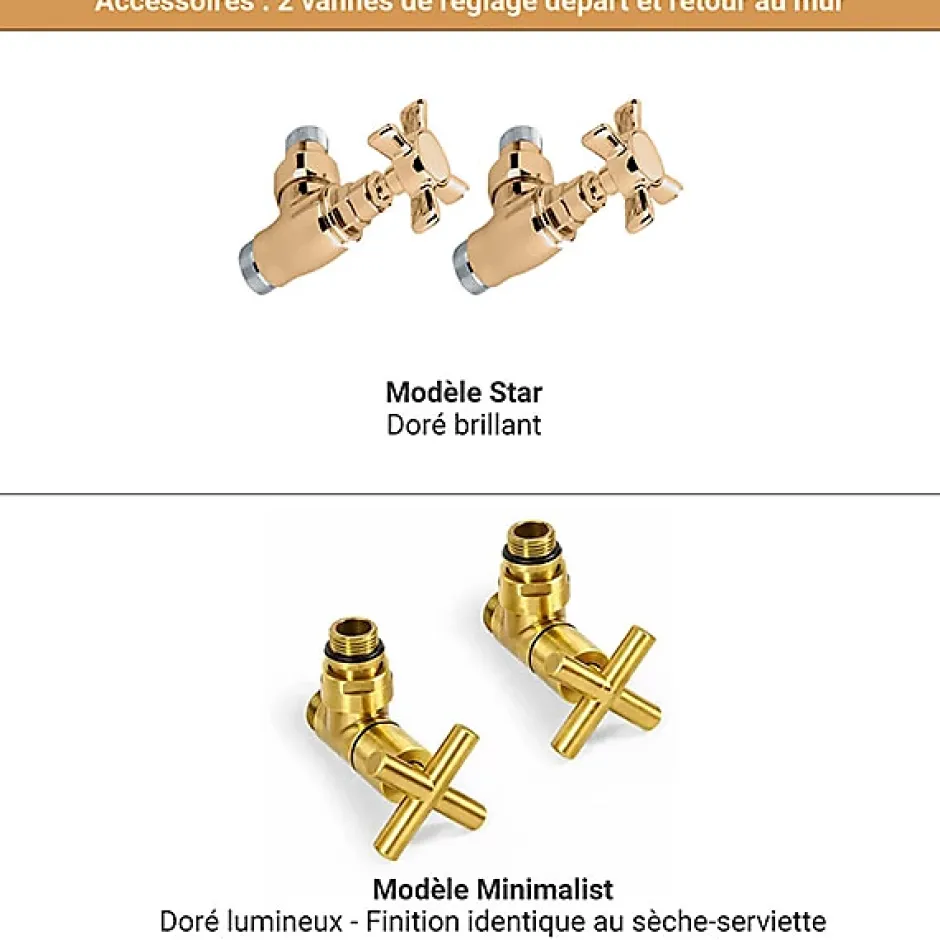Matisere Sèche-serviette eau chaude doré de 800mm de haut et 504mm de large - 210 Watt - RET800/504SXBRA