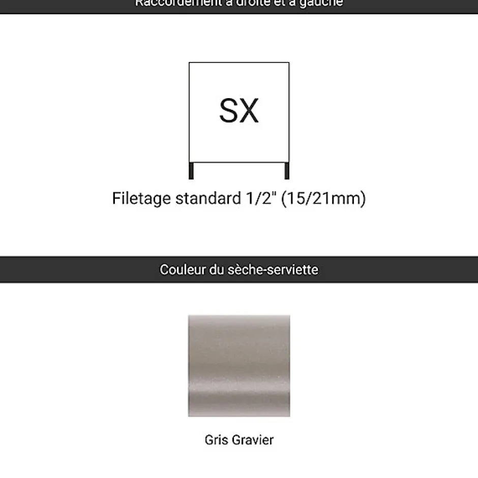 Matisere Sèche-serviette eau chaude gris 960mm de haut et 200mm de large - 195 Watt - EAS960/200SXRGR* Sèche-Serviettes Eau Chaude