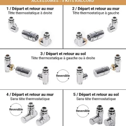 Matisere Sèche-serviette eau chaude doré de 660mm de haut et 680mm de large - 373 Watt - FIO660/680SXBRA