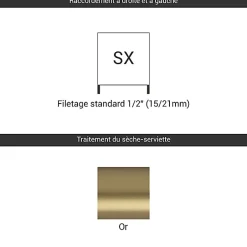 Matisere Sèche-serviette eau chaude doré de 555mm de haut et 600mm de large - 267 Watt - JAD555/600SXBRA