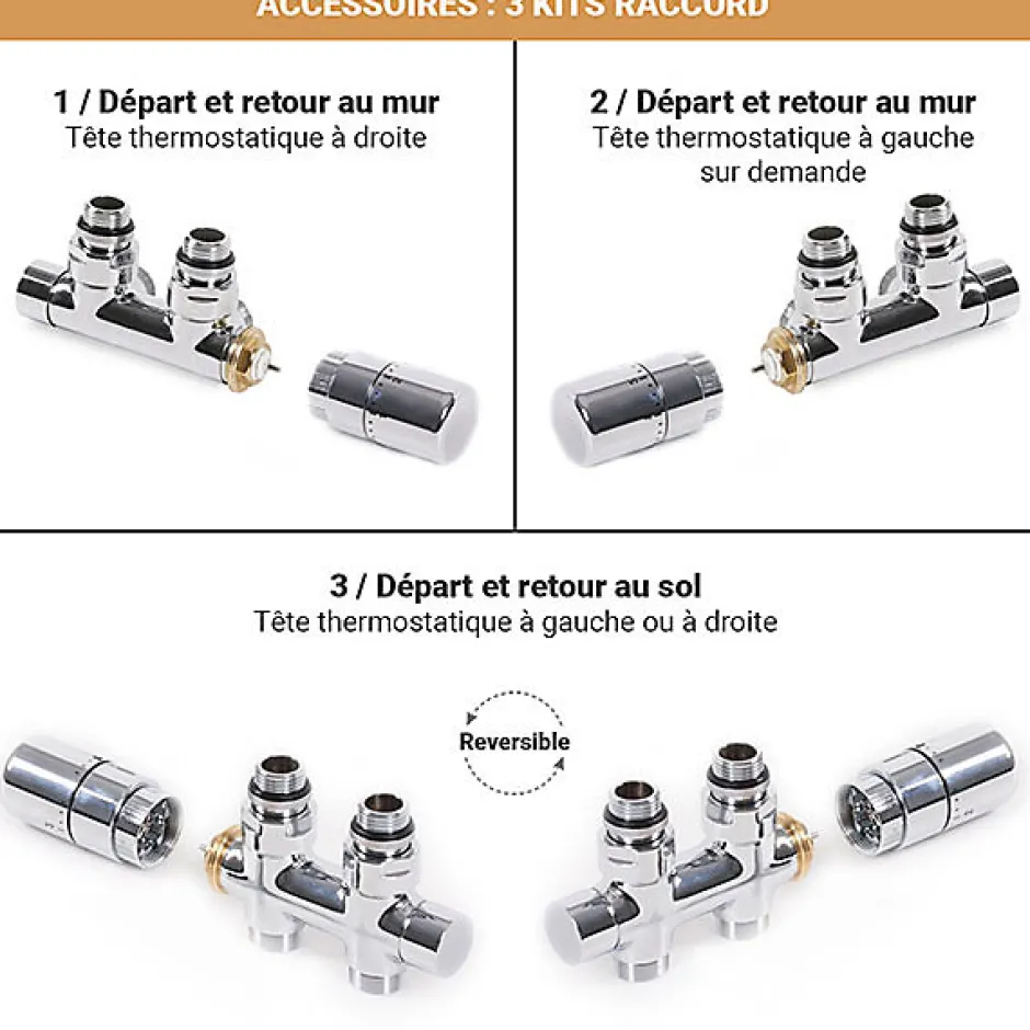 Matisere Sèche-serviette eau chaude chromé de 600mm de haut / 500mm de large - 174 Watt - ZIG600/500ZXCRO* Sèche-Serviettes Eau Chaude