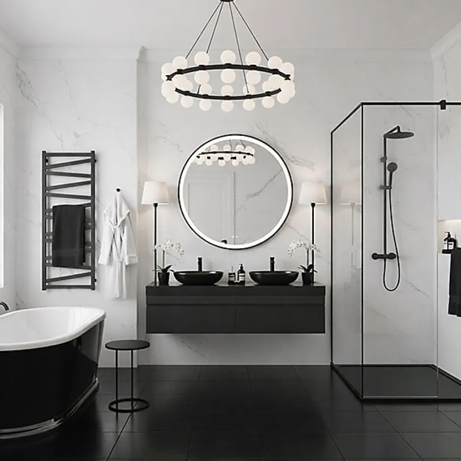 Matisere Sèche-serviette eau chaude noir de 1470mm de haut et 500mm de large - 540 Watt - VIP1470/500SXN* Sèche-Serviettes Eau Chaude