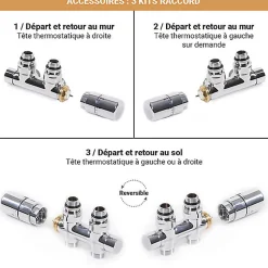 Matisere Sèche-serviette eau chaude chromé de 1580mm de haut / 500mm de large - 556 Watt - ALE1580/500ZXCRO