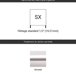 Matisere Sèche-serviette eau chaude chromé de 600mm de haut / 500mm de large - 174 Watt - ZIG600/500SXCRO* Sèche-Serviettes Eau Chaude