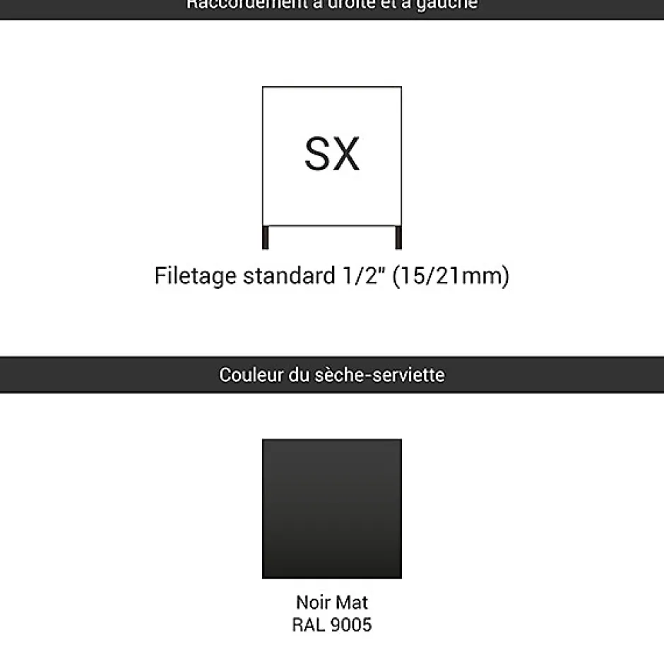 Matisere Sèche-serviette eau chaude noir de 920mm de haut et 300mm de large - 383 Watt - STA920/300SXN* Sèche-Serviettes Eau Chaude