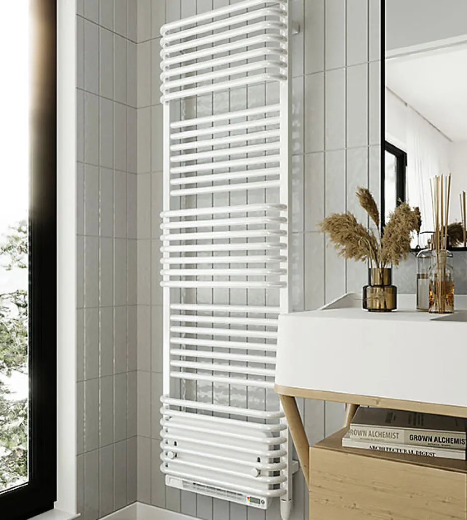 Matisere Sèche-serviette électrique blanc de 1180mm de haut et 600mm de large - 800 Watt - POL1180/600E8BBLO
