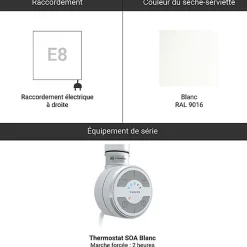 Matisere Sèche-serviette électrique blanc de 1620mm de haut et 400mm de large - 800 Watt - MIC1620/400E8SOABB* Sèche-Serviettes Électrique