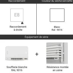 Matisere Sèche-serviette électrique blanc de 1590mm de haut et 500mm de large - 800 Watt - CIT1590/500E8BBLO* Sèche-Serviettes Soufflant