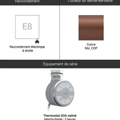 Matisere Sèche-serviette électrique cuivré de 923mm de haut et 431mm de large - 300 Watt - PAJ923/431E8SOA