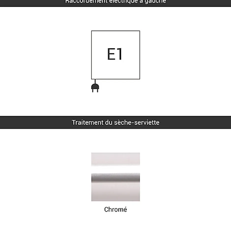 Matisere Sèche-serviette électrique chromé - (HxL) 660x500 mm - 200 Watt - 200 Watt - FIO660-500E1CRO