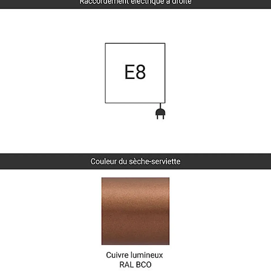 Matisere Sèche-serviette électrique cuivré - (HxL) 710x230 mm - 200 (Watts) - 200 Watt - MIK710-230E8BCO* Sèche-Serviettes Électrique