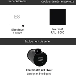 Matisere Sèche-serviette électrique noir thermostat wifi - HxL 630x1825mm - 2000 Watt - WAR630/1825ROE8NW