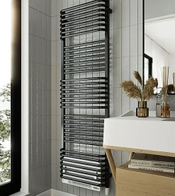 Matisere Sèche-serviette électrique noir de 1180mm de haut et 600mm de large - 800 Watt - POL1180/600E8NBLO* Sèche-Serviettes Soufflant
