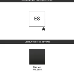 Matisere Sèche-serviette électrique noir - (HxL) 820x300mm - 300 Watts - 300 Watt - LIM820-300E8N* Sèche-Serviettes Électrique